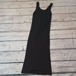 Enza Costa Black Silk Blend Rib Knit Raw Hem Tank Dress M